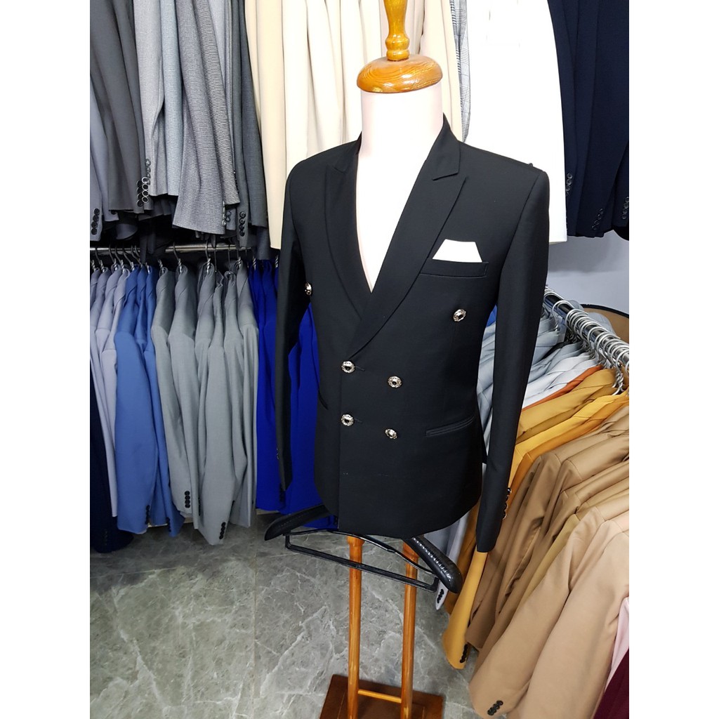 Áo vest nam màu đen ôm body mẫu 6 nút