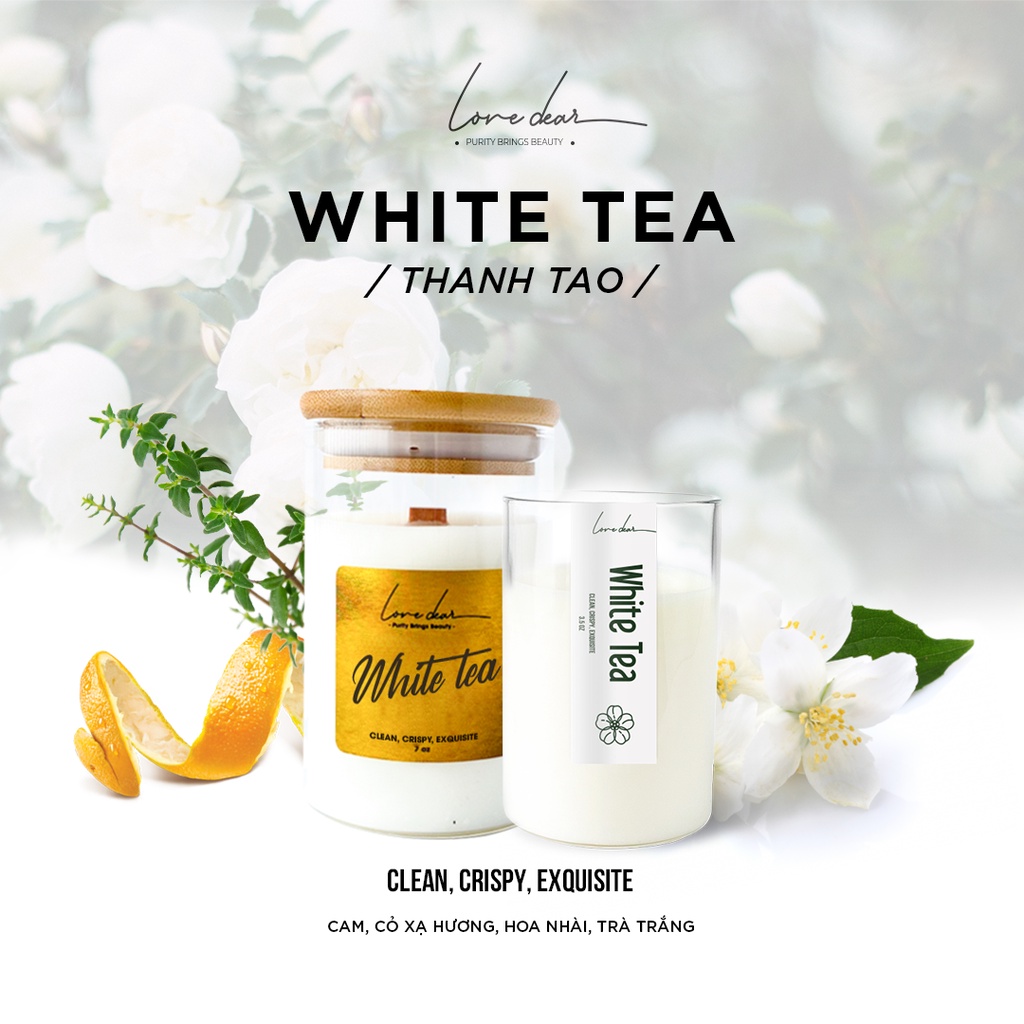 Nến Thơm Phòng Cao Cấp LoveDear White Tea Từ Tinh Dầu Thiên Nhiên và Sáp Cọ - Trang Trí Decor 100g &amp; 200g