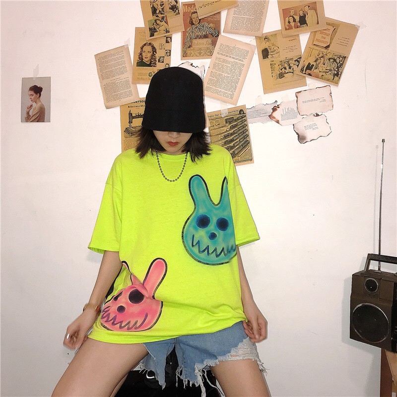 ÁO PHÔNG ĐẦU THỎ CUTE XANH NEON ULZZANG