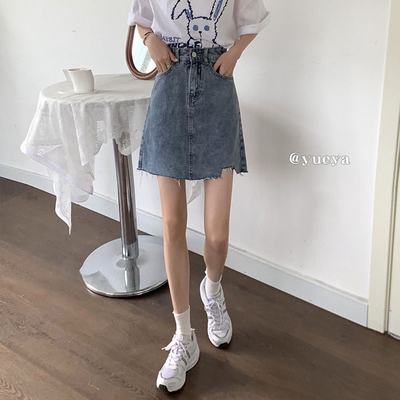 Chân váy jean Chữ A Lưng Cao Phong Cách Hàn Quốc Dành Cho Nữ