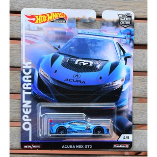 Ô tô mô hình tỉ lệ 1:64 Hot Wheels bánh cao su Open Track Acura NSX GT3 ( card hơi xấu )
