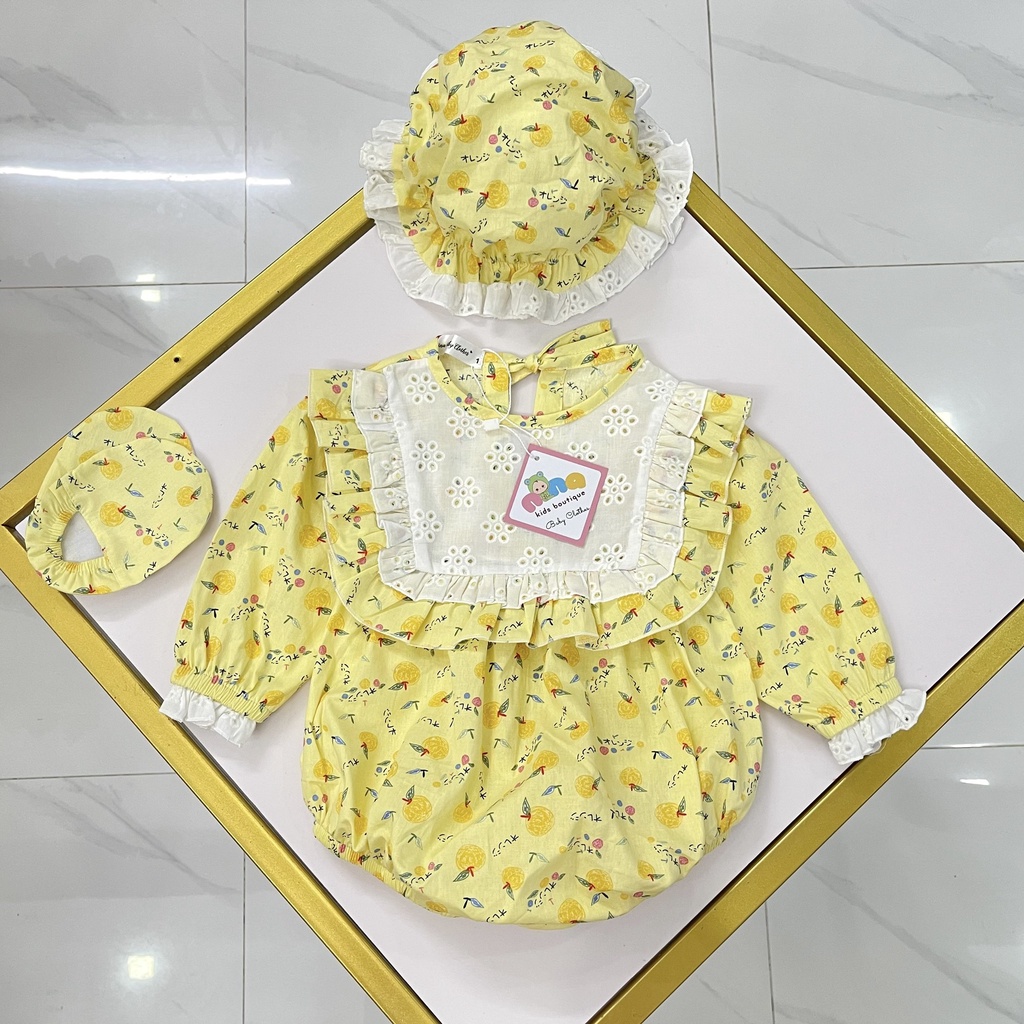 Bodysuit cho bé Nina Kids Boutique Body sơ sinh bé gái 0 24 tháng Kèm nón và giày vải