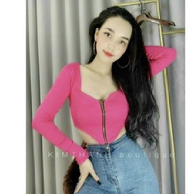 Áo croptop Dây kéo sexy, chất borip mát xịn alohashop91