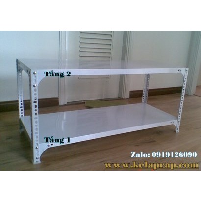 ™Kệ sắt V lỗ - Mã số: V40.11 (Dài 100cm x Rộng 40cm Cao 60cm). Gồm 2 tầng mâm. Sơn tĩnh điện MÀU XÁM GHI