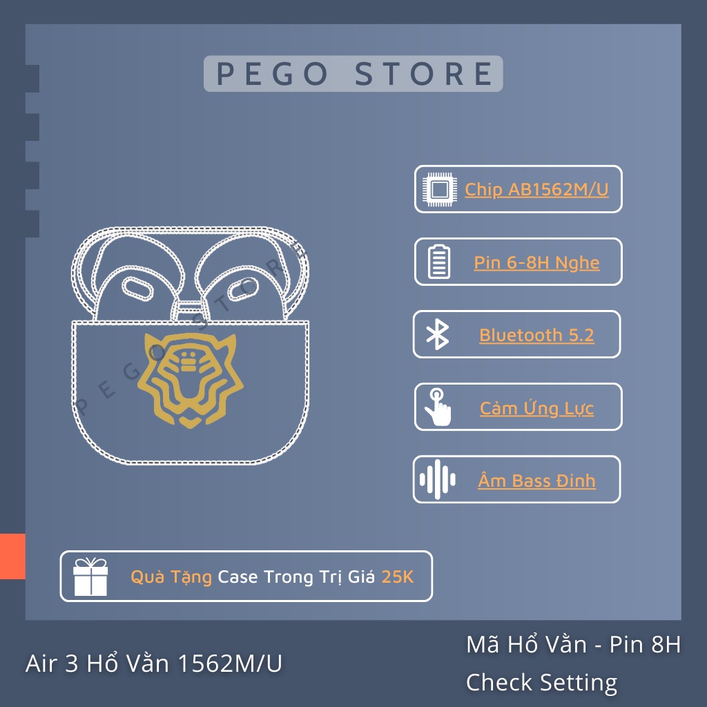 Tai Nghe Bluetooth Gen 3 - Hổ Vằn 1562M/U 8H - Bản Mới Pin 8H | Pego Store