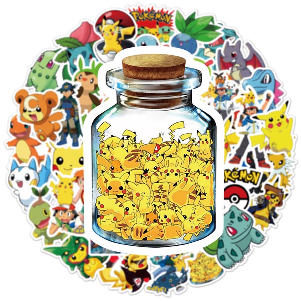 Y&P| Hình Dán Chống Nước Pokémon Nhật Bản Anime Mũ Bảo Hiểm Máy Tính Xách Tay Hành Lý Dán Thiết Lập, 10 tờ