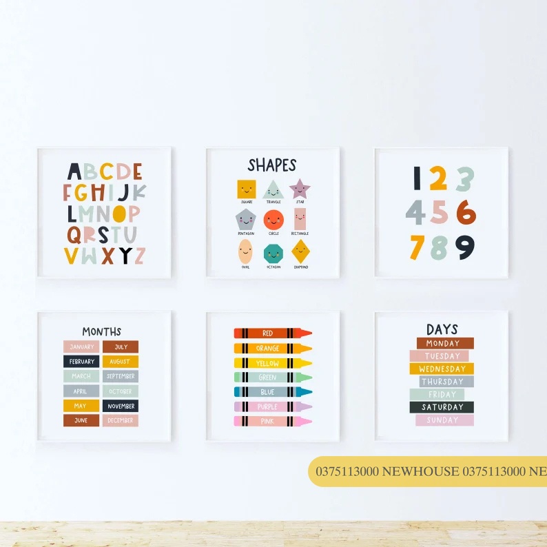 Bộ tranh Montessori cho bé trang trí treo tường canvas KIDMON