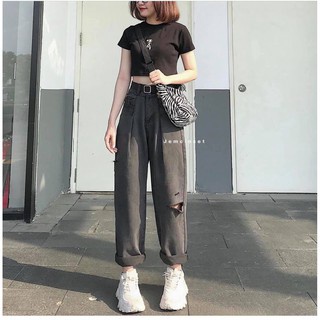 Quần bò nữ ống xuông cạp cao, quần jeans nữ Hàn Quốc