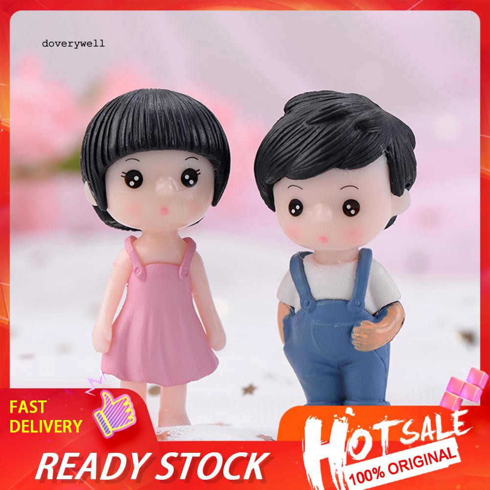 Set 2 mô hình tượng bé trai &amp; gái bằng nhựa resin trang trí tiểu cảnh DIY