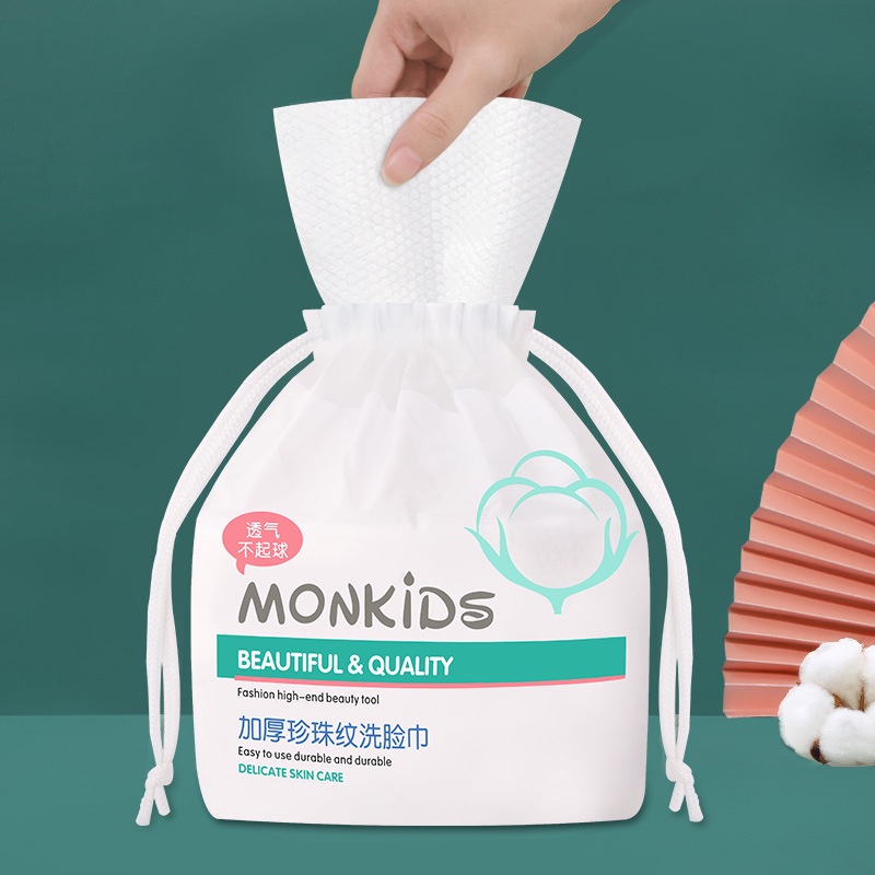 Khăn lau mặt dùng 1 lần MONKIDS khăn mặt khô cotton mềm cuộn 260 gam lau khô, lau ướt