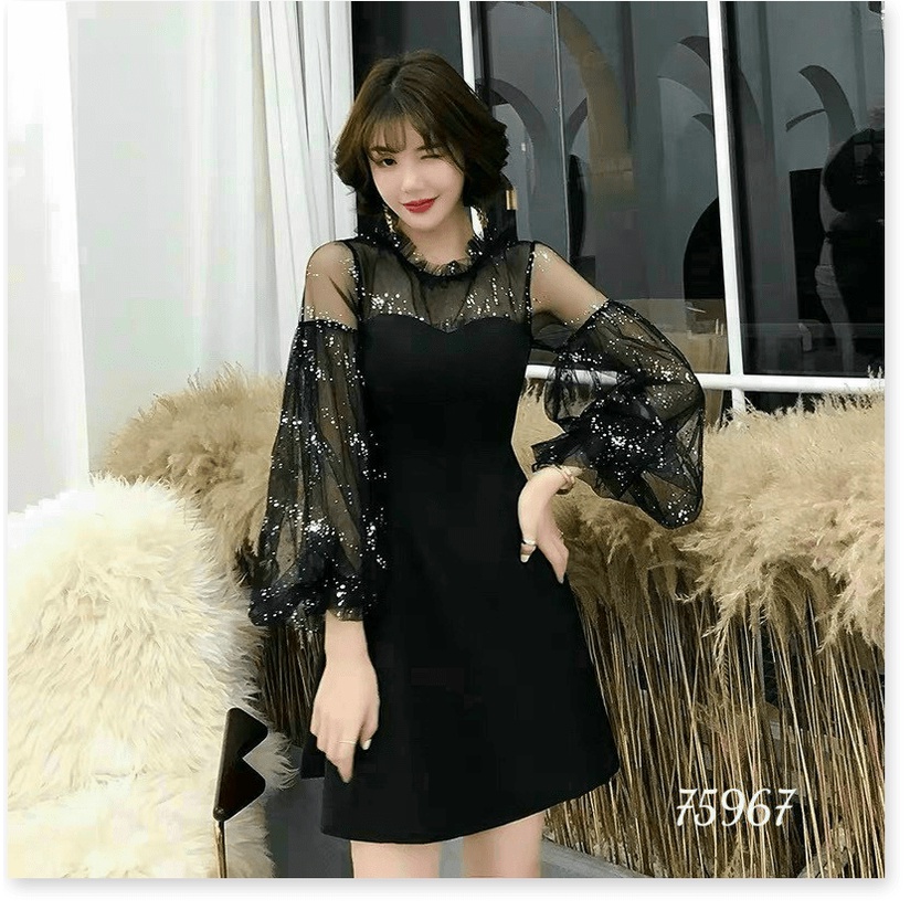 ĐẦM XÒE HOA LƯỚI KIỂU TRỄ VAI TAY BỒNG TIỂU THƯ DỰ TIỆC SANG CHẢNH TKT