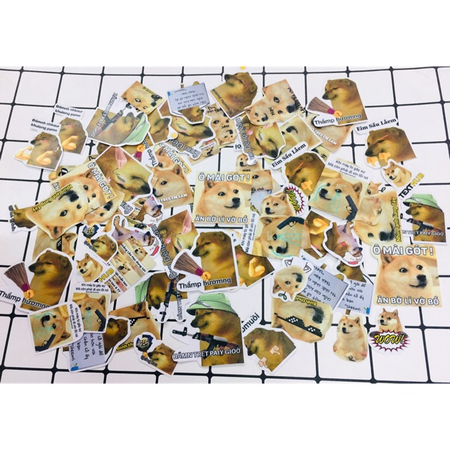 Sticker CHEEMS sét 20-50 cái ép lụa bóc dán , sticker hình chó cheems