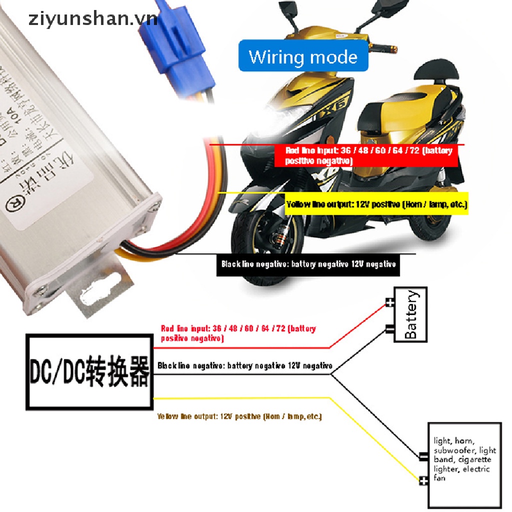 Máy Biến Áp DC 36V 48V 60V 72V 96V Sang 12V 10A 20A Chuyên Dụng Cho Xe Đạp Điện