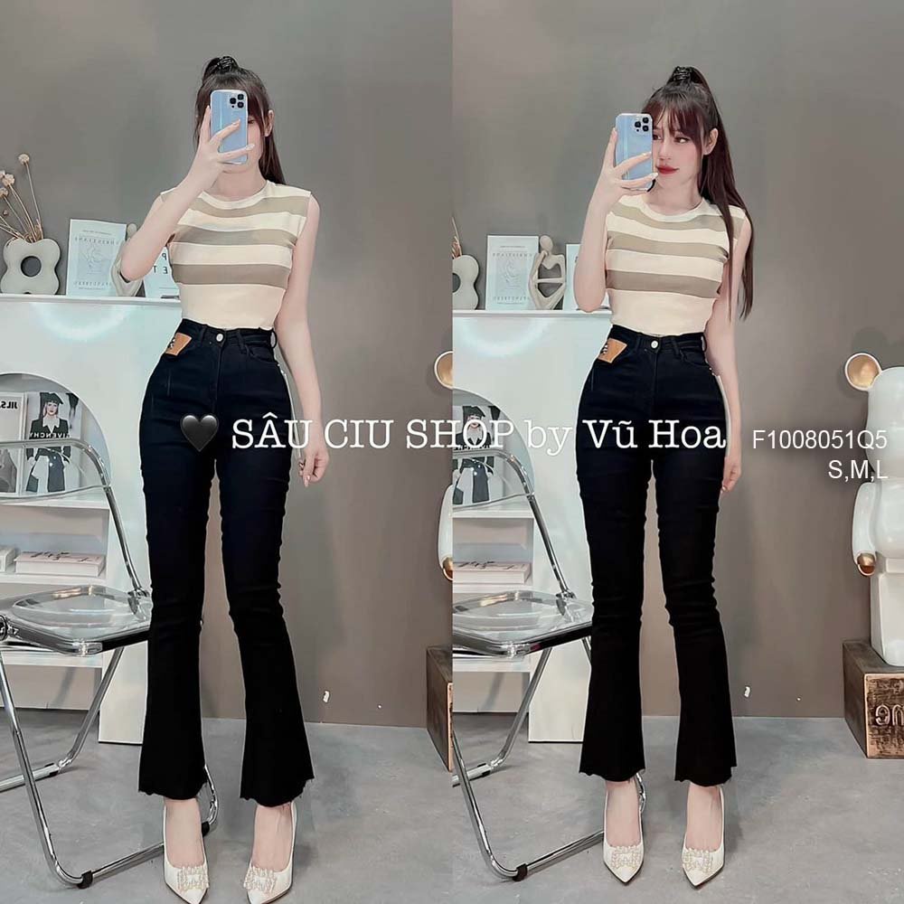 Quần jean dài ống pass lỡ lai cắt túi phối dài tôn dáng!