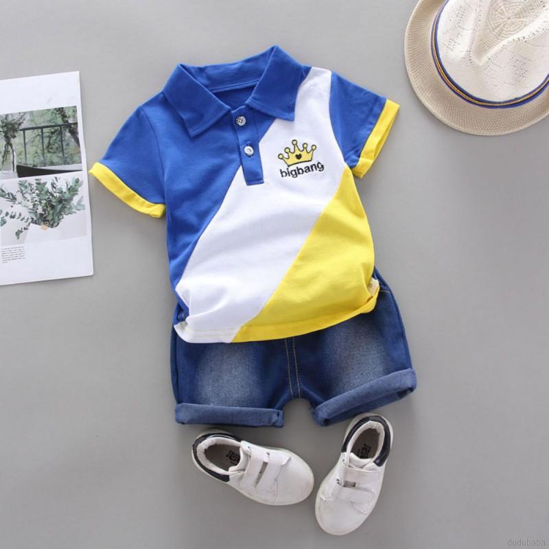 Set áo thun + quần short denim thời trang mùa hè cho bé trai 0~4 tuổi