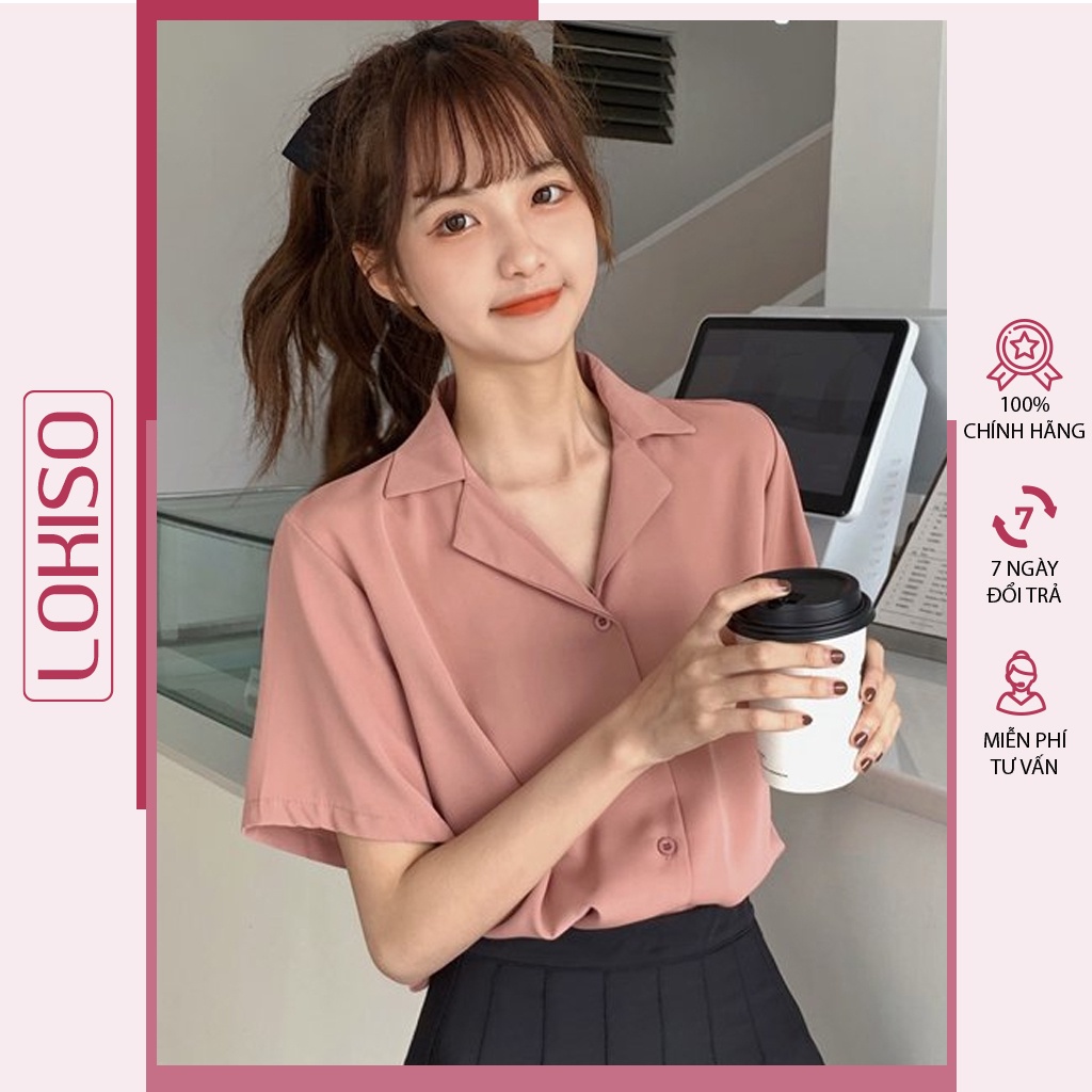 ☋❏Áo sơ mi nữ form rộng công sở kiểu tay ngắn lỡ cổ vest Hàn Quốc khoác ngoài đẹp LOKISO SM03