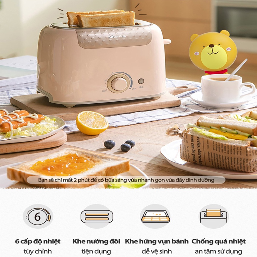 Máy nướng bánh mì Sandwich Bear DSL-601, 6 cấp độ nhiệt, công suất 680W, HomeMart – Hàng chính hãng BH 18 tháng