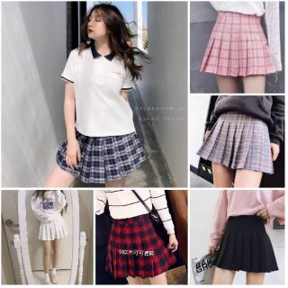 CHÂN VÁY XOÈ XẾP LI KẺ CARO