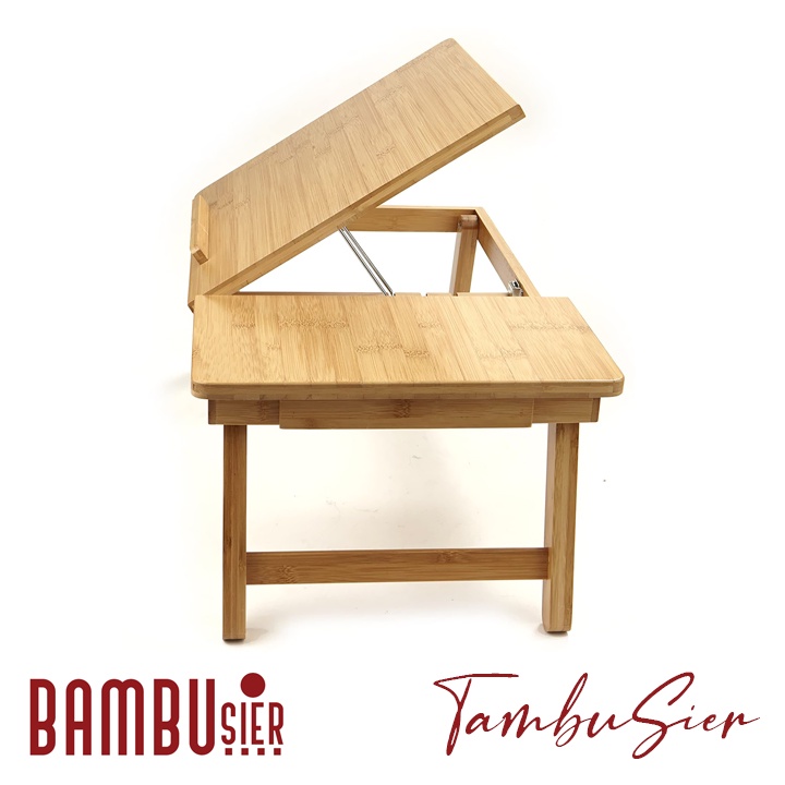 [BAMBOO] Bàn kê laptop xếp gọn gỗ tre - mặt bàn nghiêng 5 cấp độ, bàn có ngăn kéo [TABLIX-01]