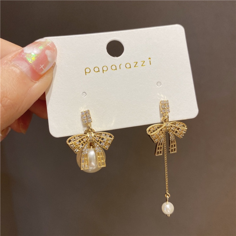 Bông Tai Hình Nơ Đính Đá Lấp Lánh Phong Cách Hàn Quốc Dành Cho Nữ