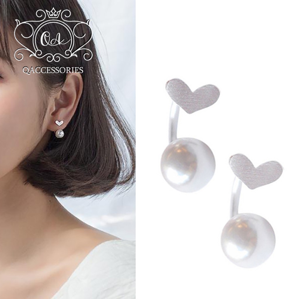 Khuyên tai bạc móc trái tim bông tai ngọc trai giả chữ C S925 PEARL Silver Earrings SO00 - KÈM ẢNH THẬT