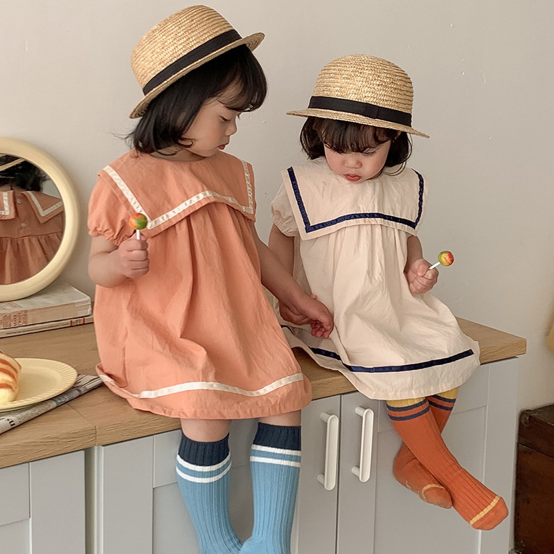 Đầm cổ bẻ phong cách Hàn Quốc thời trang hè cho bé gái