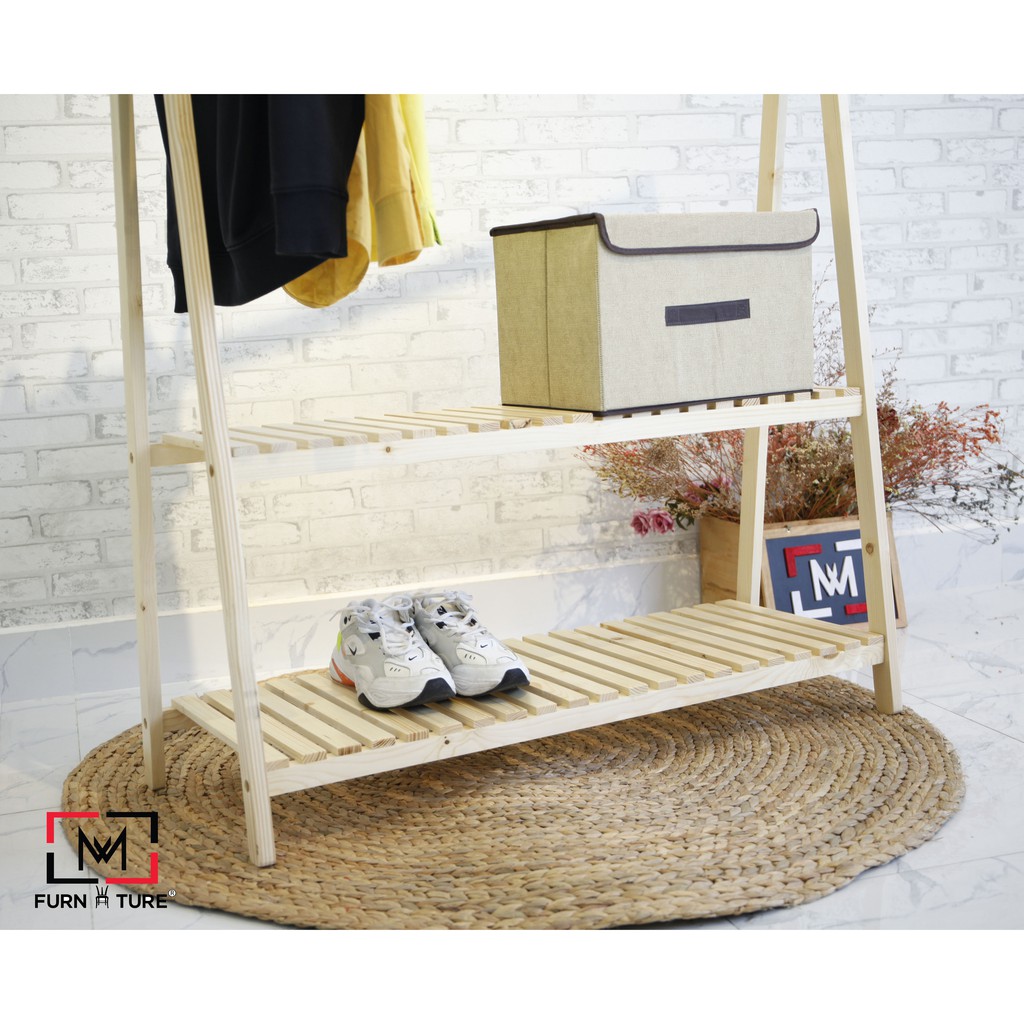 Nowship hcm - Giá treo quần áo chữ A 2 tầng lắp ráp màu Gỗ size 100x38x148 cm thương hiệu MW FURNITURE