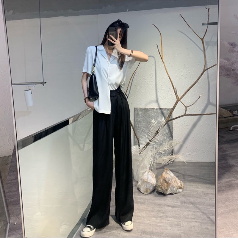 Quần ống suông dây buộc eo chất không nhăn KÈM ảnh cận chất