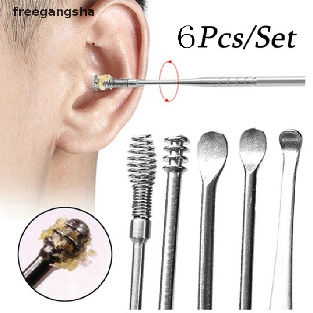 [FREG] 6Pcs/Lot Stainless Steel Spiral Ear Pick Spoon Ear Wax Removal Cleaner Ear Care FDH