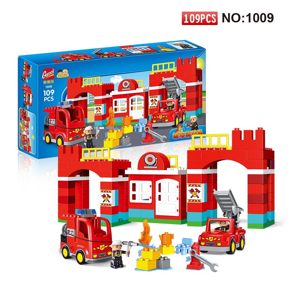 ( Hộp đẹp màu sắc chính hãng ) Đồ Chơi Lắp ráp Đội xe Cứu Hỏa Thú Vị - tương thích với Lego Duplo Gorock 1009