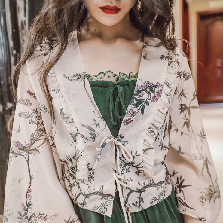 G9951 - Áo choàng nữ chiffon họa tiết