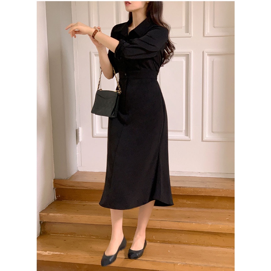 Đầm cổ polo tay dài phối dây buộc thời trang thanh lịch 46775