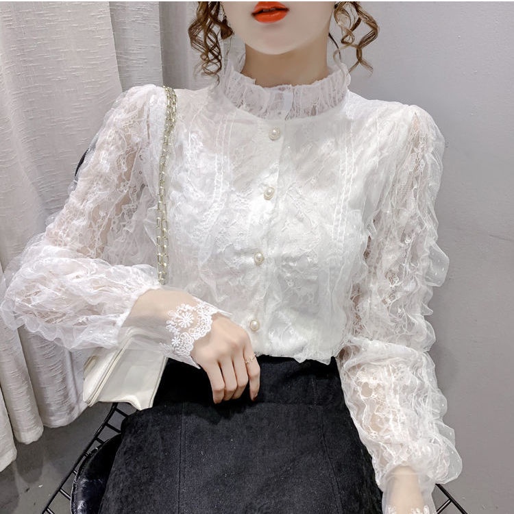 Áo Ren Cổ Đứng Tay Dài Phong Cách Hàn Quốc