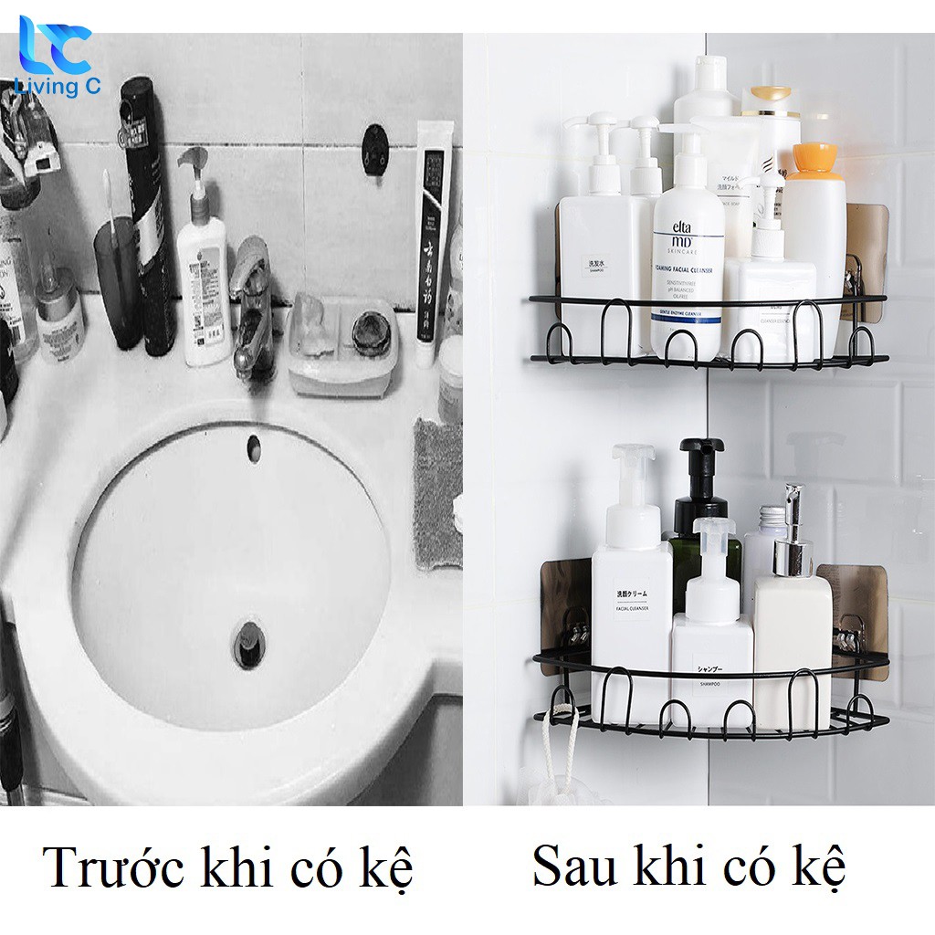 Kệ treo tường TAM GIÁC Living C, giá kệ KIM LOẠI đựng mỹ phẩm gia vị dán tường chịu lực đa năng  _K177