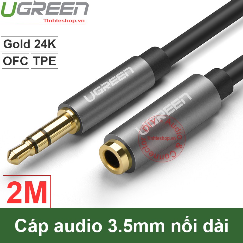 Dây cáp âm thanh audio 3.5mm nối dài Tai nghe Cáp Loa 1 đầu 3.5mm đực sang 3.5mm cái gold 24K 2 mét Ugreen 10594