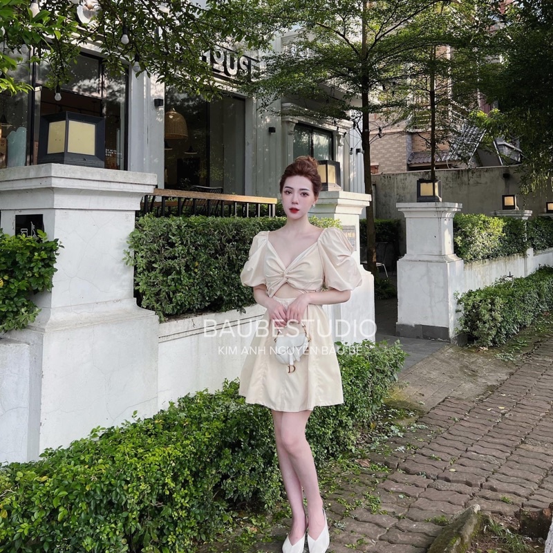 Váy Thô Xoắn Ngực Dáng Ngắn Xoè Hàng 2 Lớp 3 Màu Siêu Xinh