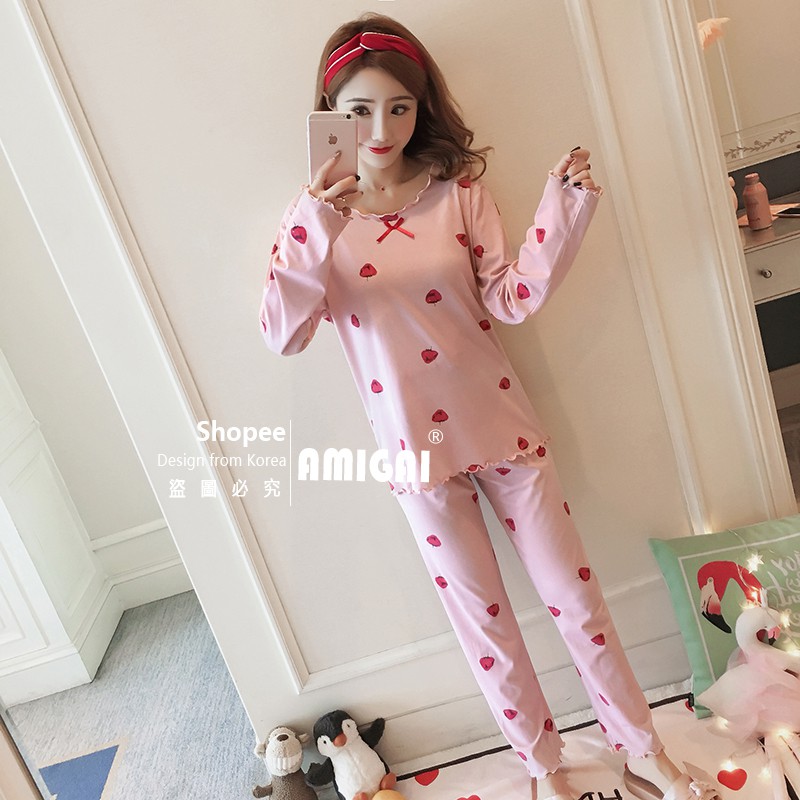 Bộ Đồ Ngủ Vải Lụa Tay Dài Kiểu Hàn Quốc Xinh Xắn Cho Nữ | BigBuy360 - bigbuy360.vn