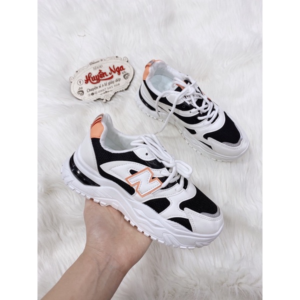 Giày thể thao nữ sneaker trắng pha đen chữ N