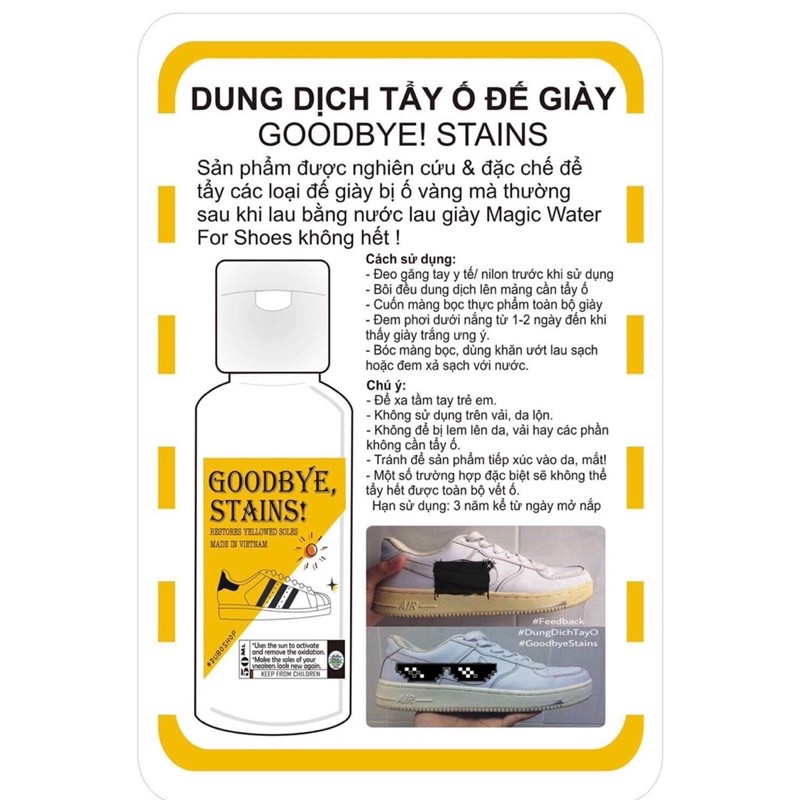 Dung dịch tẩy ố vàng cho giày Goodbye Stains (Có Video Hướng Dẫn) GS