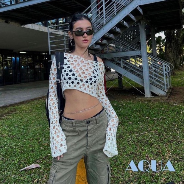 Áo Croptop Dệt Kim Tay Dài Màu Sắc Đơn Giản Cho Nữ