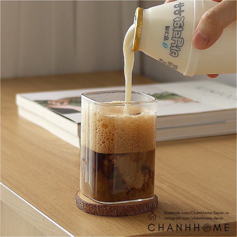 Ly thuỷ tinh vuông trong suốt chịu nhiệt 230ml - 380ml, cốc vuông chịu nhiệt uống nước cà phê trang trí |Chanhhome.decor