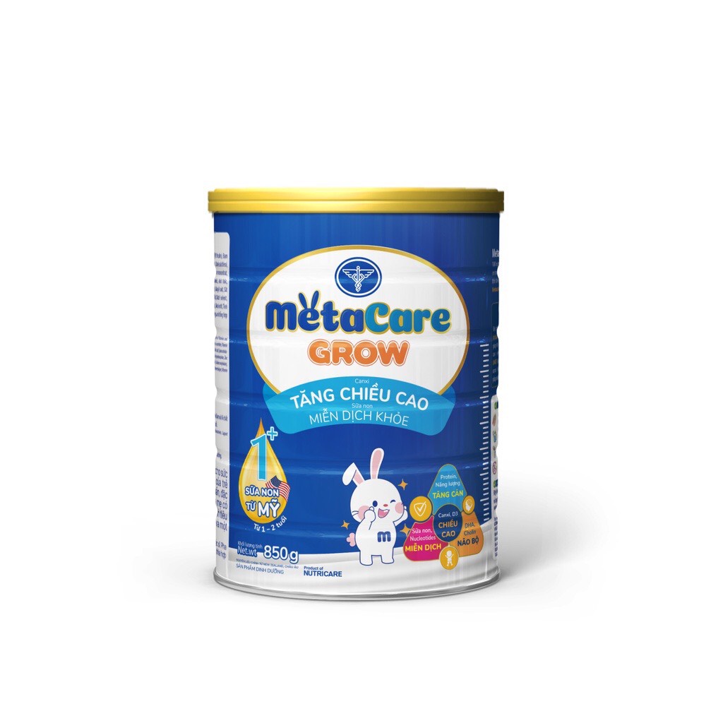 Sữa bột Nutricare MetaCare GROW 1+/2+ tăng chiều cao và miễn dịch lon 850g