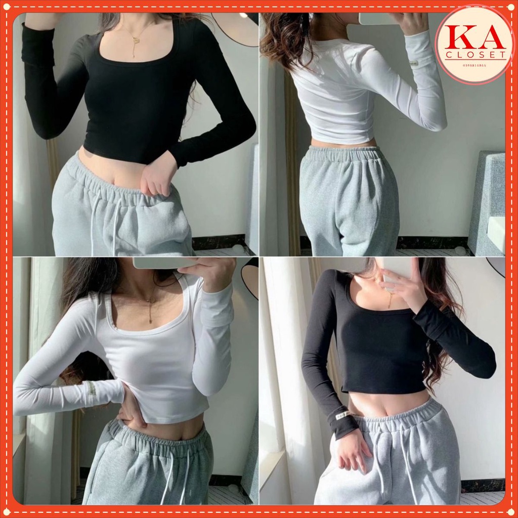 Áo croptop body dài tay KA Closet 2 màu Đen Trắng, chất thun gân co dãn tốt, ôm body tôn dáng dễ mặc, trẻ trung