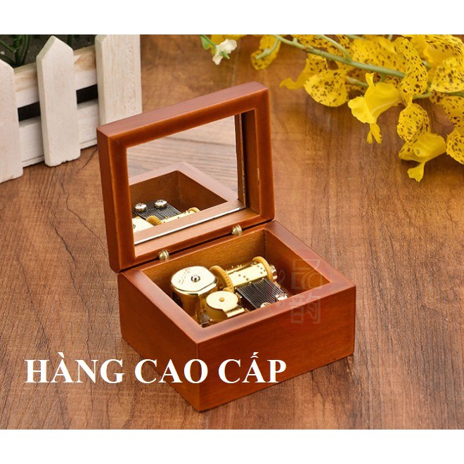 Hộp nhạc gỗ sồi lên dây cót, dạng rương (có gương) cổ điển