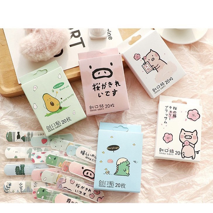 Băng Cá Nhân Hộp 20 Miếng Băng Keo Cá Nhân Hàn Quốc Băng Bó Vết Thương Họa Tiết Hoạt Hình Ngộ Nghĩnh Dễ Thương