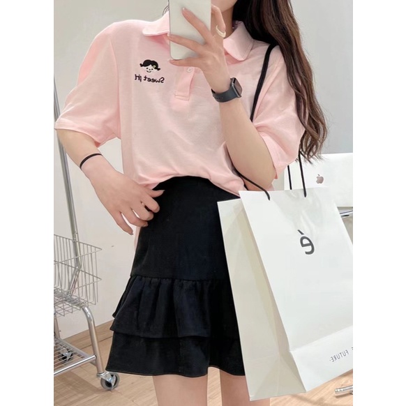 Áo Polo Nữ Nam Chất Liệu Mát Mẻ In Hình Cô Bé Kẹt Tóc Đáng Yêu Phong Cách Hàn Quốc Trẻ Trung  TTQ0480