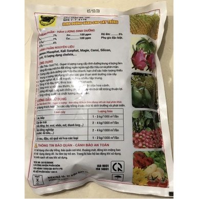 Phân trung vi lượng bón gốc - Phân bón đầu trâu vi khoáng rau màu gói 1kg - đầu trâu TVL NPK 7-7-4 +TE