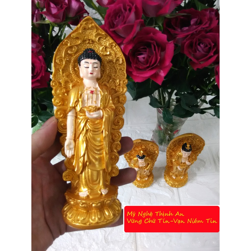 Bộ tượng Tam thế Phật nhũ vàng cao 18cm