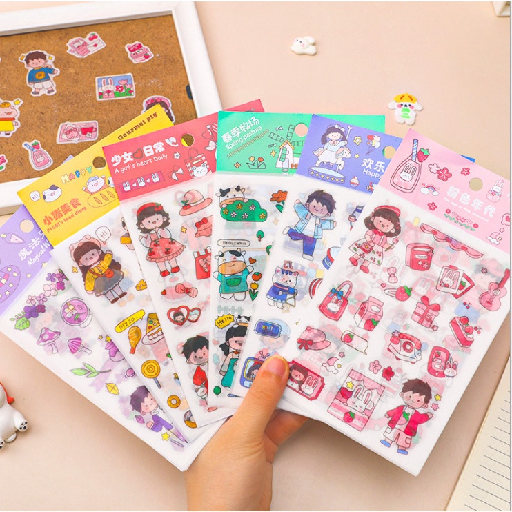 Set 4 Tấm Sticker Chủ Đề Cô Bé, Cậu Bé Dễ Thương (18cm x 10.4cm)