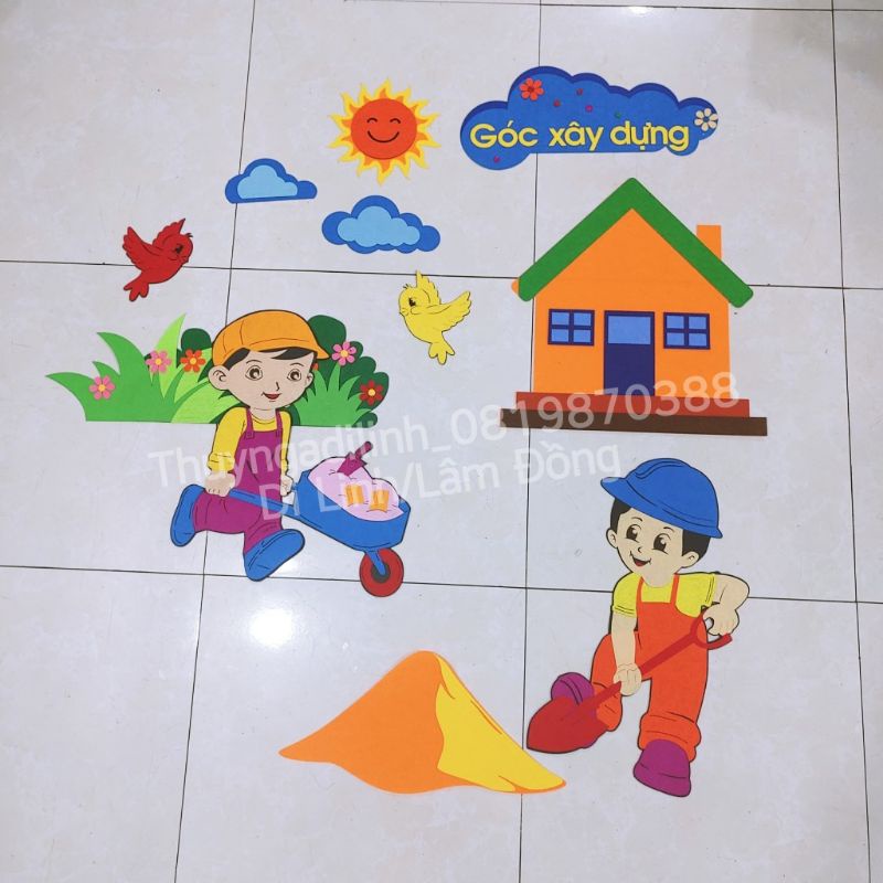 Bộ tranh trang trí Góc Xây Dựng lớp học mầm non